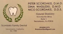 Scordakis Family Dental card